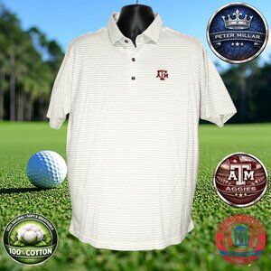Peter Millar Texas A&M Polo Mens L White Maroon Stripe Embroidered Logo